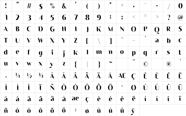 landing font Regular  glyph index