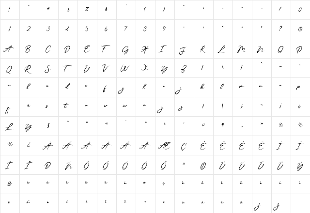 Jester Brush Regular  glyph index