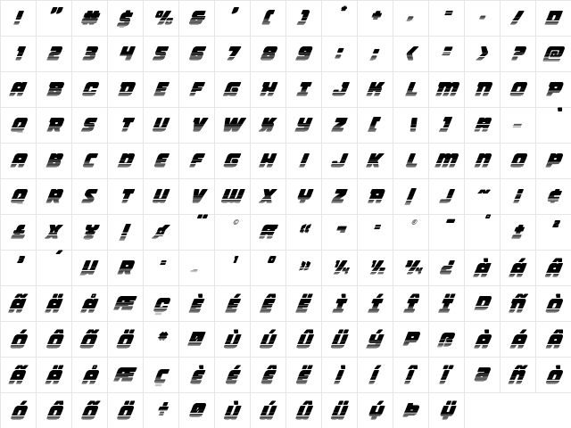 Victory Comics Two-Tone Italic Italic  glyph index