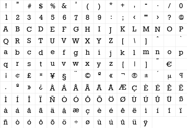 Stafford-Regular Regular  glyph index