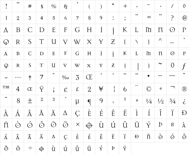 MasonAlternate Regular  glyph index