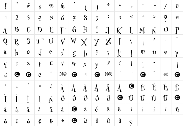 Mister Frisky  glyph index