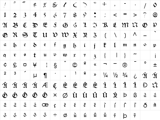 Slash Regular  glyph index