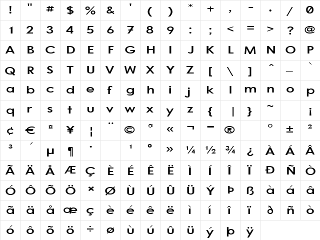 Bog Standard Regular  glyph index