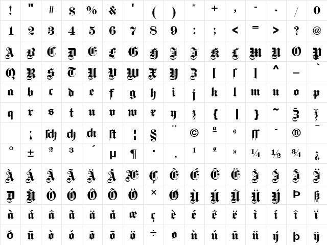 Steelplate Textura Regular  glyph index