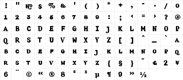 Amplifier Bold  glyph index