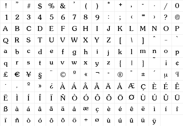 JuliusBecker Regular  glyph index