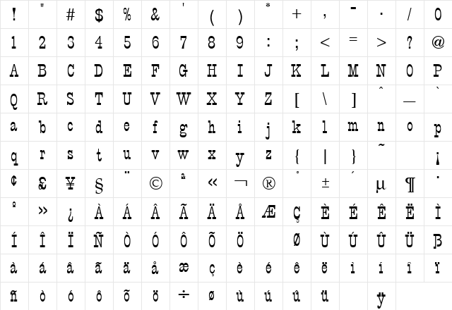 P.T. Barnum Regular  glyph index