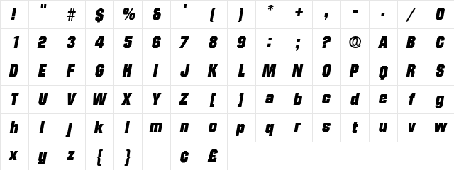 Conex Display SSi Italic  glyph index