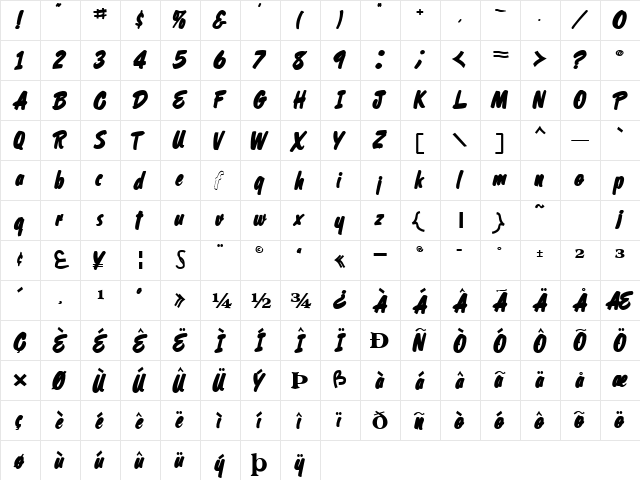 ShelmanFont49 Bold  glyph index