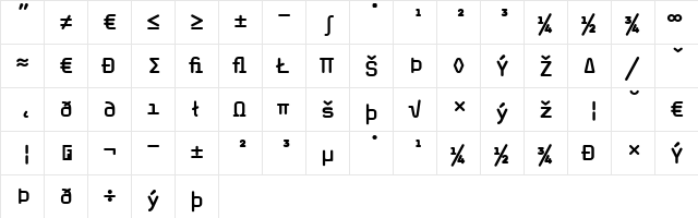 MagdaCleanMono Bold  glyph index