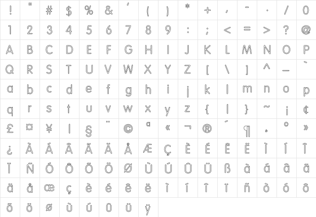 Vogue-Normal Hollow Regular  glyph index