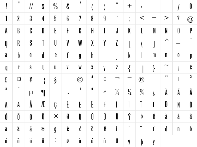 GrotesqueMT-ExtraCondensed Roman  glyph index