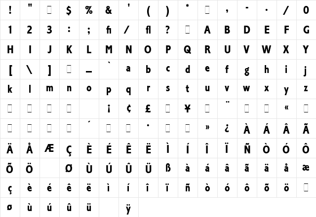 Corinthian Bold Condensed LET Plain  glyph index