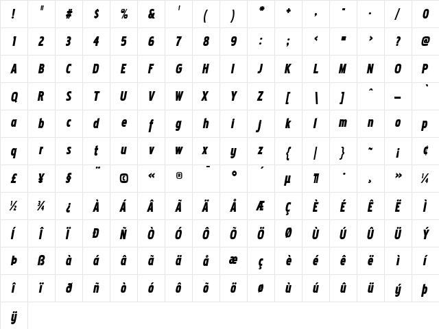 Pakenham Cnd Blk Italic  glyph index
