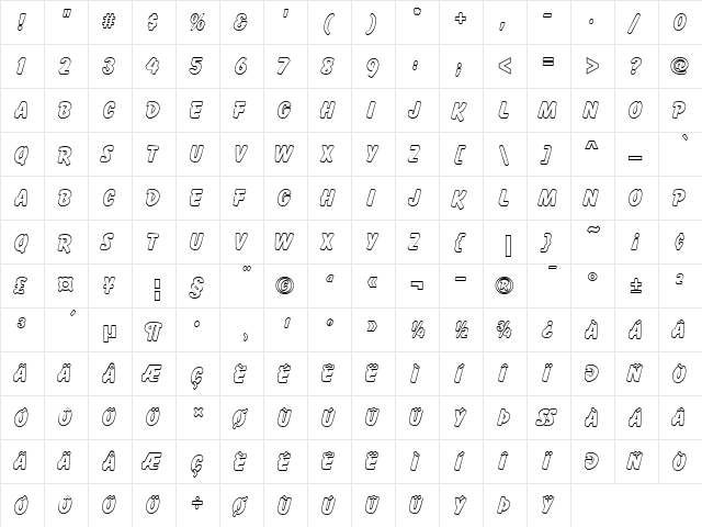 Balloon Outline P Regular  glyph index