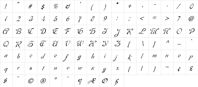 Esperanza!" Regular  glyph index