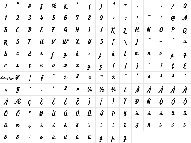 HT Pizzeria Regular  glyph index