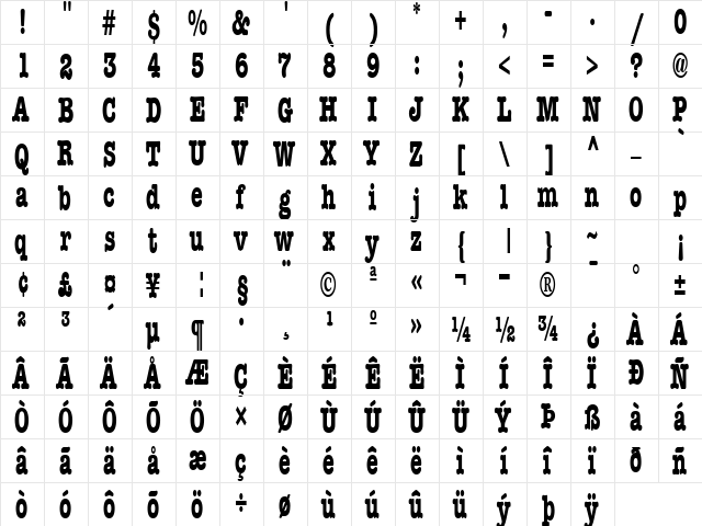 BocciText13 Regular  glyph index