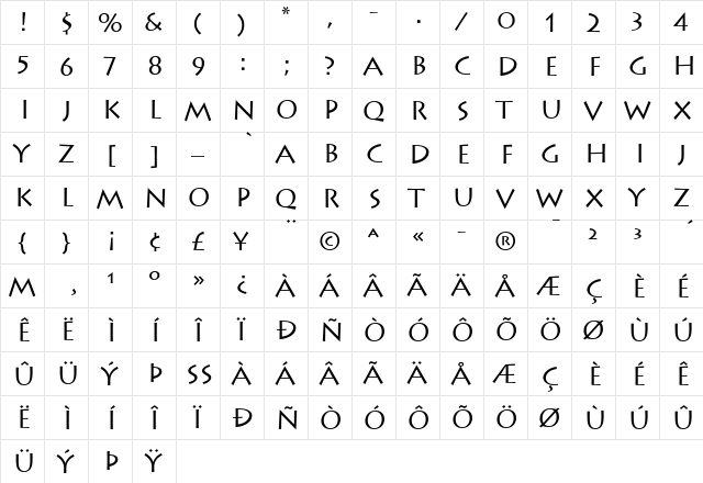Lithos Regular Regular  glyph index