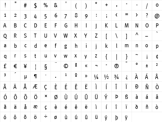 MetaCond Book  glyph index