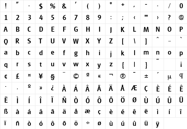 Glasgow-Serial-Medium Regular  glyph index