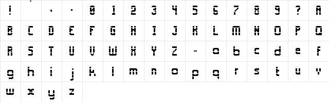 Printed Regular  glyph index