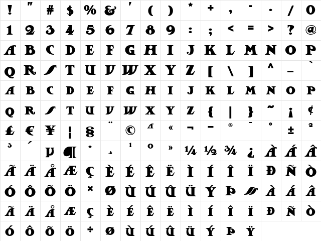 Jackson Park NF Regular  glyph index