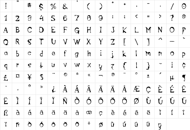 FreeDom Normal  glyph index