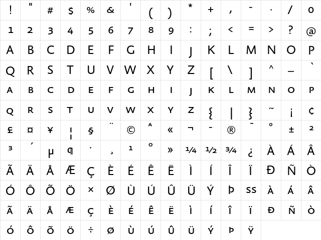 AbsaraSansTF-RegularSC Regular  glyph index