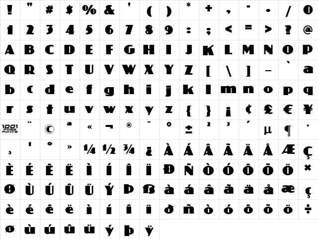 Phatt Phreddy NF Regular  glyph index