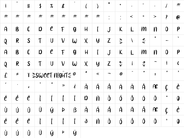 Sweet Night - Personal Use Regular  glyph index
