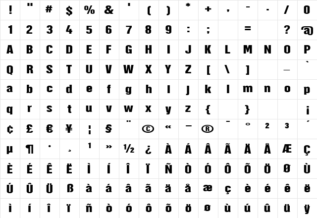 Hector Extended  glyph index