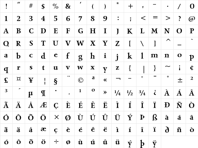 Obelisk ITC Std Medium  glyph index