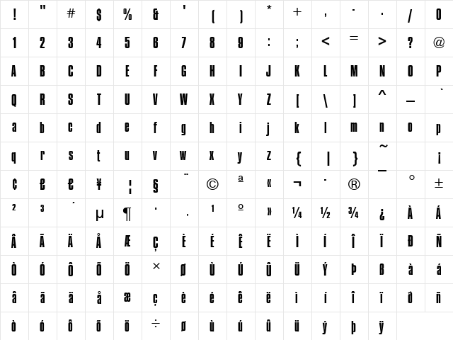 Compressed Regular  glyph index