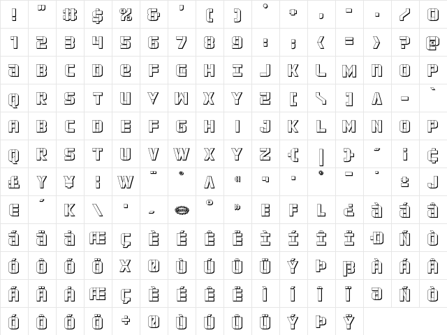Force Commander 3D Regular  glyph index