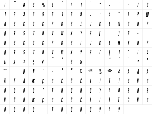 Y-Files Semi-Italic Semi-Italic  glyph index