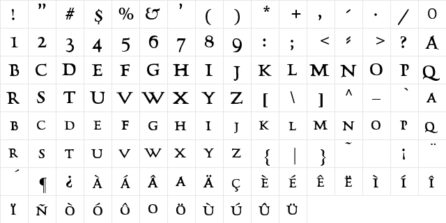 Carlisle Regular  glyph index