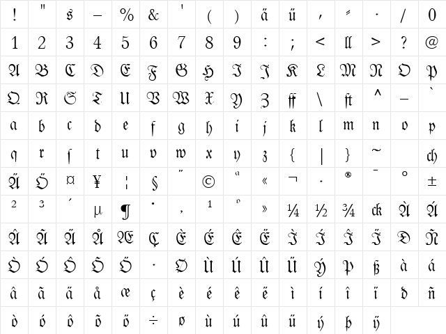 LTLutherscheFrakturDfr Normal  glyph index