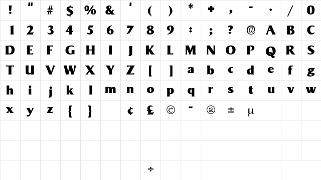 MatroxDisplaySSK Regular  glyph index