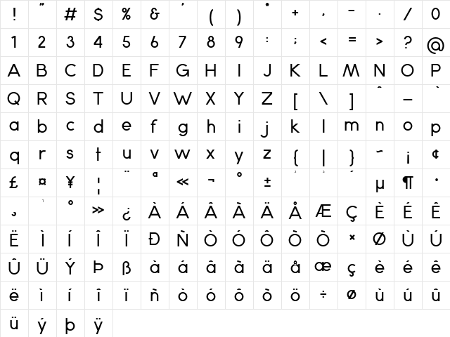 Anke Regular  glyph index