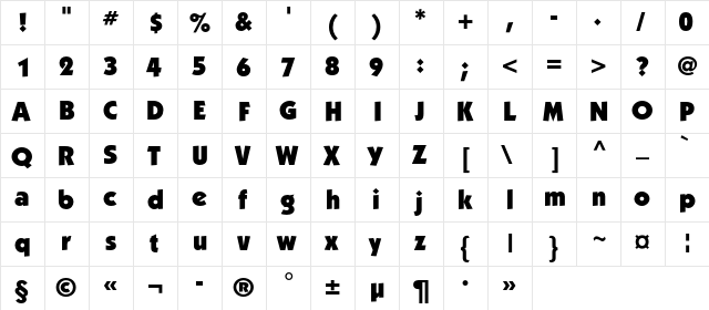 Kabel UltraC Regular  glyph index