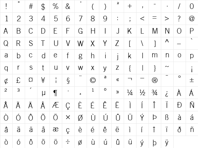 CommerceLightSSK Regular  glyph index