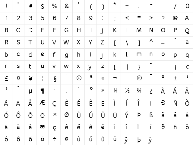Speak-Bold Regular  glyph index