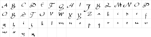 Caliph Regular  glyph index