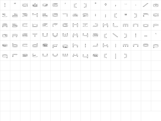 Thundergod Outline Outline  glyph index