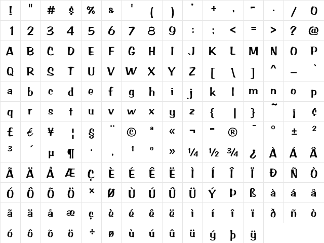 Arab Brushstroke LT Std Regular  glyph index