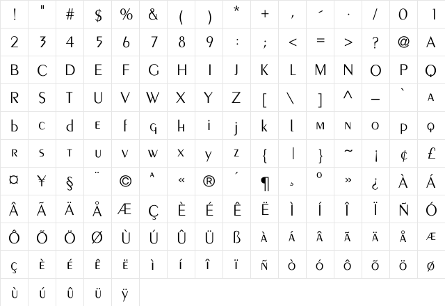 Larwell-Light Regular  glyph index