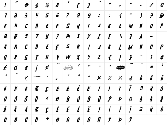 Zakenstein Expanded Italic Expanded Italic  glyph index