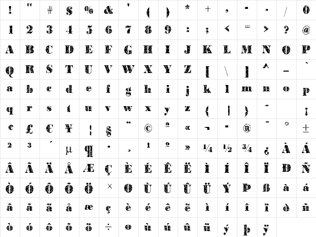 BodoniStrings Regular  glyph index
